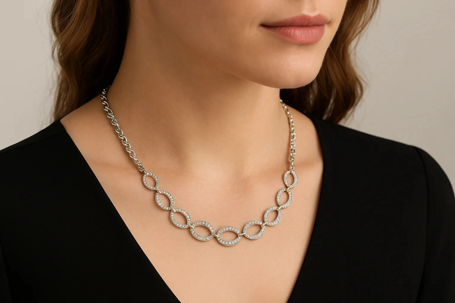 1928 Jewelry Circle Simulated Marcasite Link Necklace 16"   3" Extender