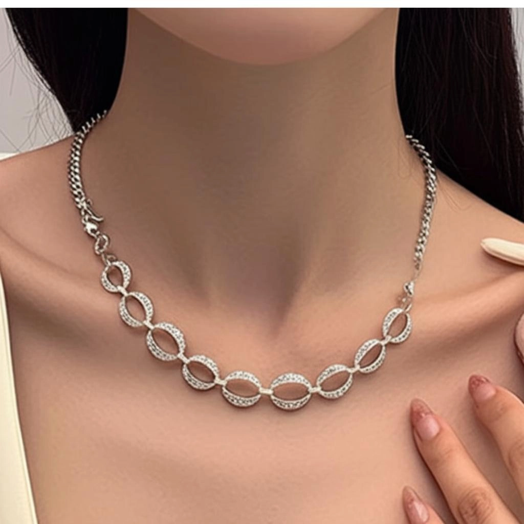 1928 Jewelry Circle Simulated Marcasite Link Necklace 16"   3" Extender