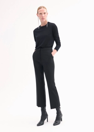 Cropped Cigarette Trouser in Virgin Wool - Black