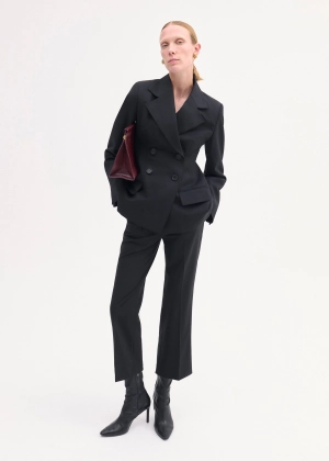 Double Breasted Fitted Blazer in Virgin Wool - Black