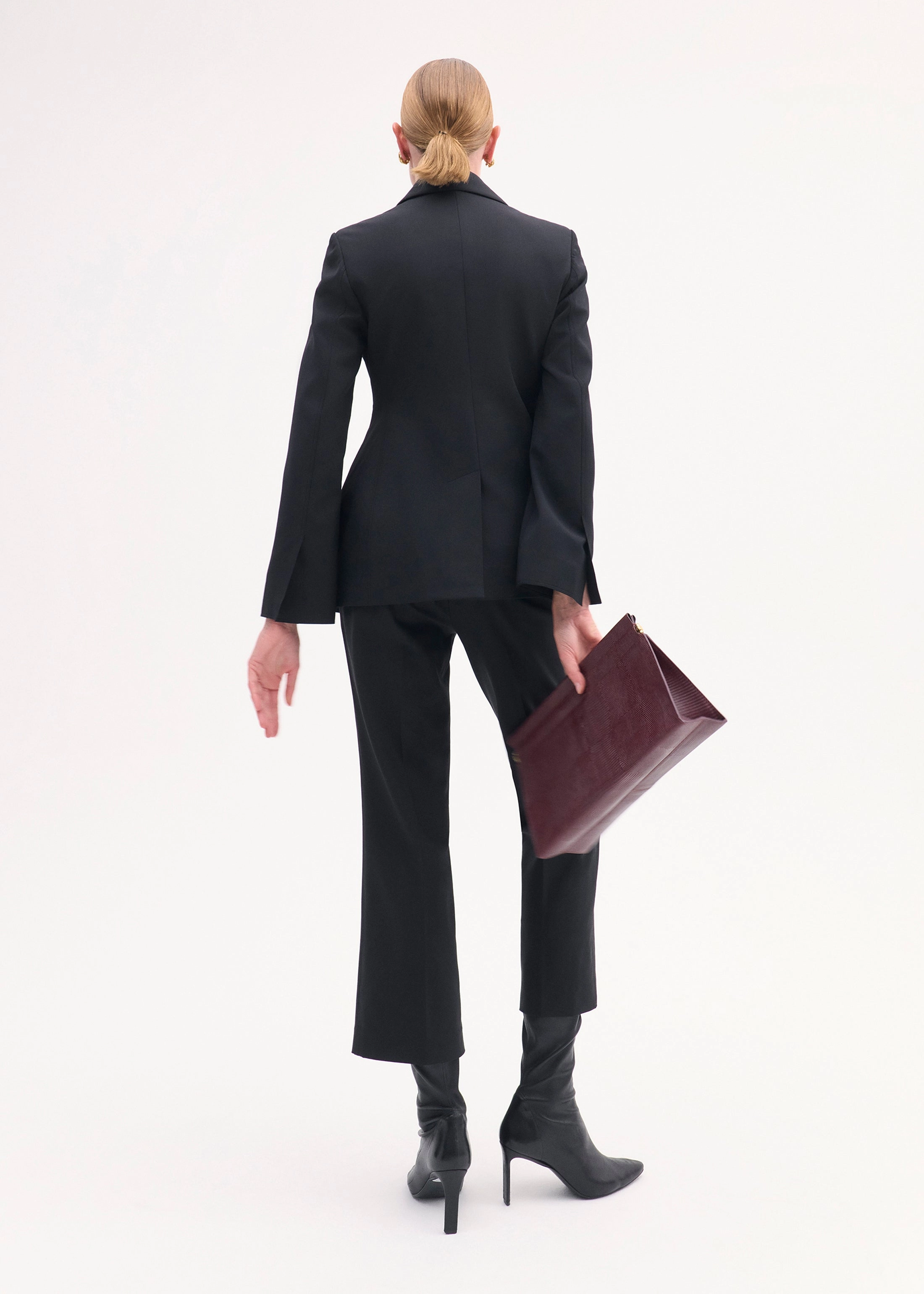 Double Breasted Fitted Blazer in Virgin Wool - Black