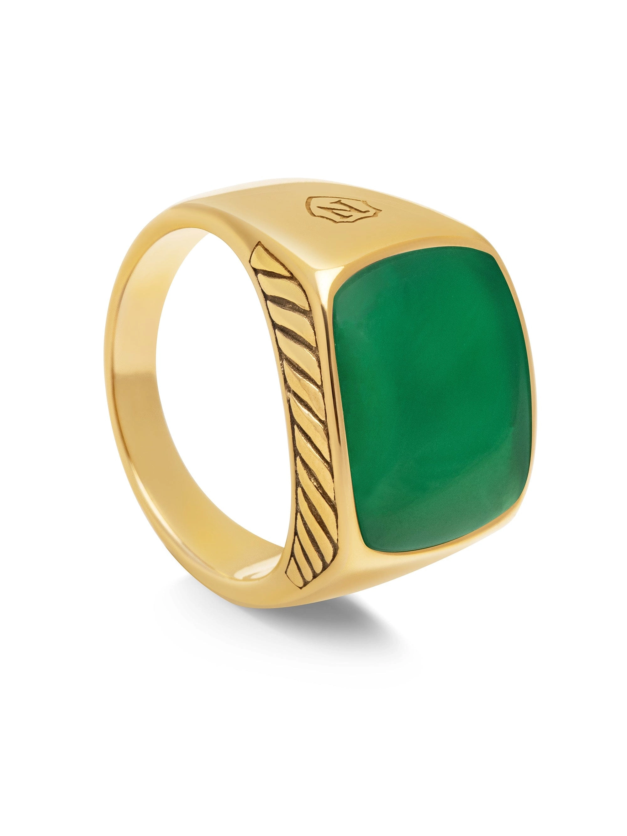 Gentlemen's Gold Signet Ring with Green Agate