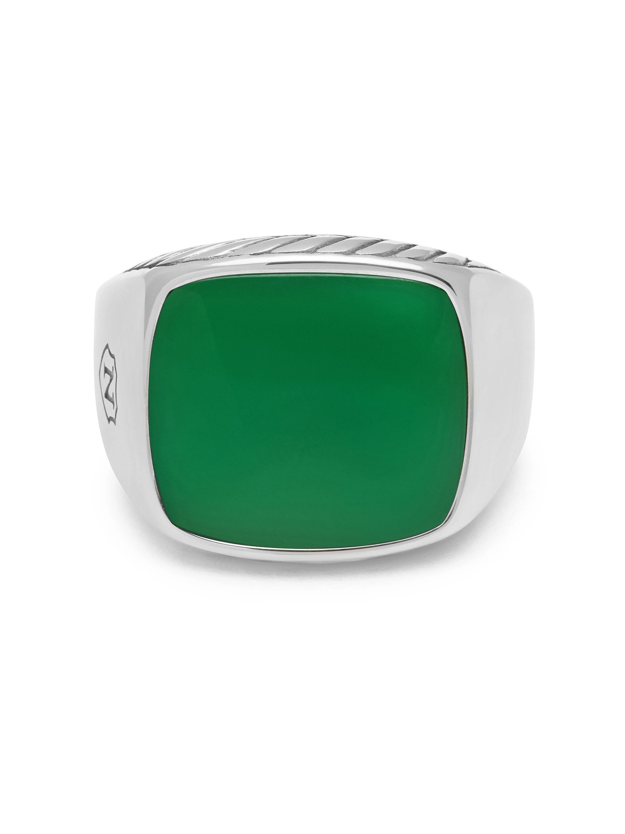 Gentlemen's Silver Signet Ring with Green Agate