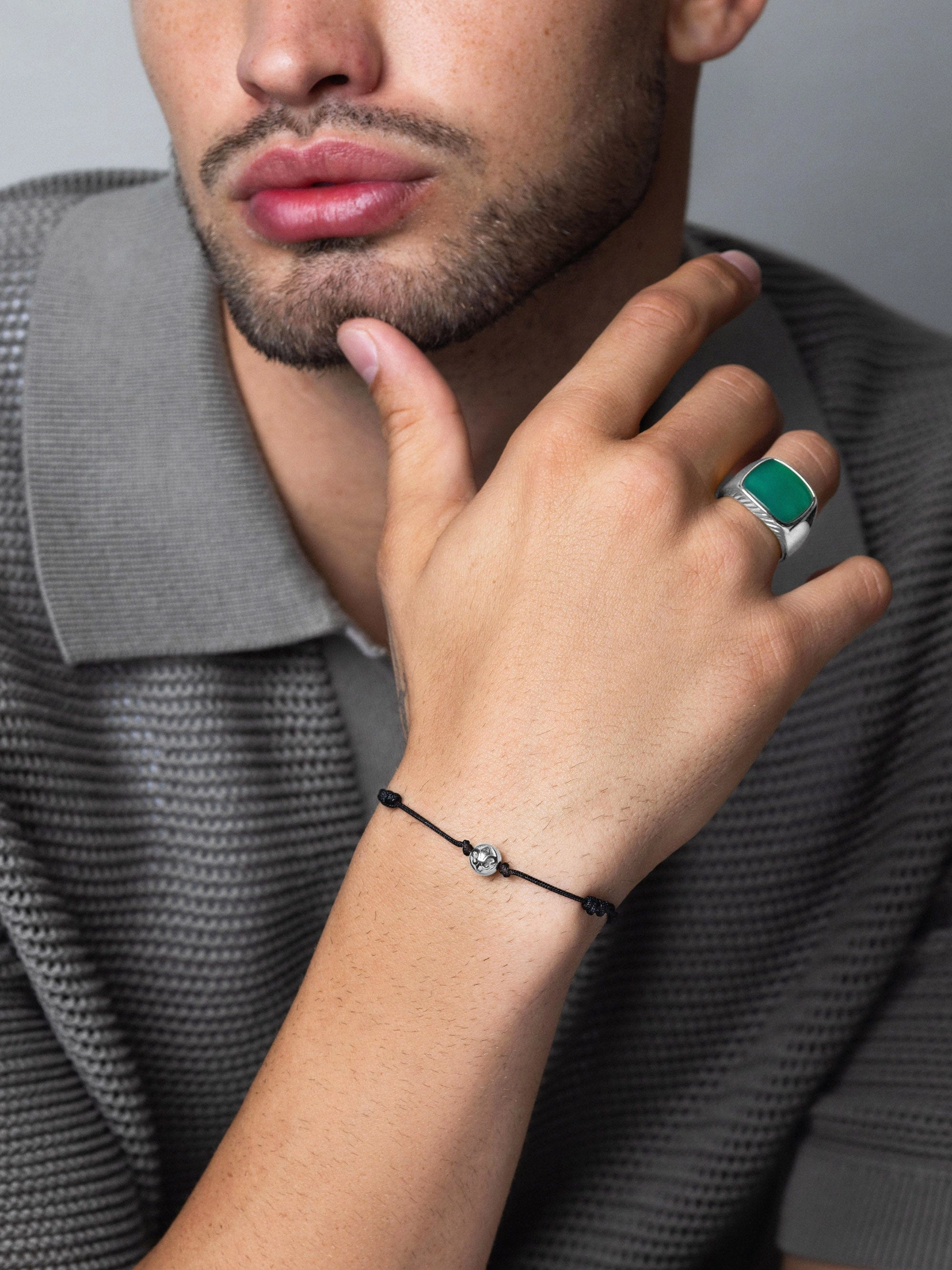 Gentlemen's Silver Signet Ring with Green Agate