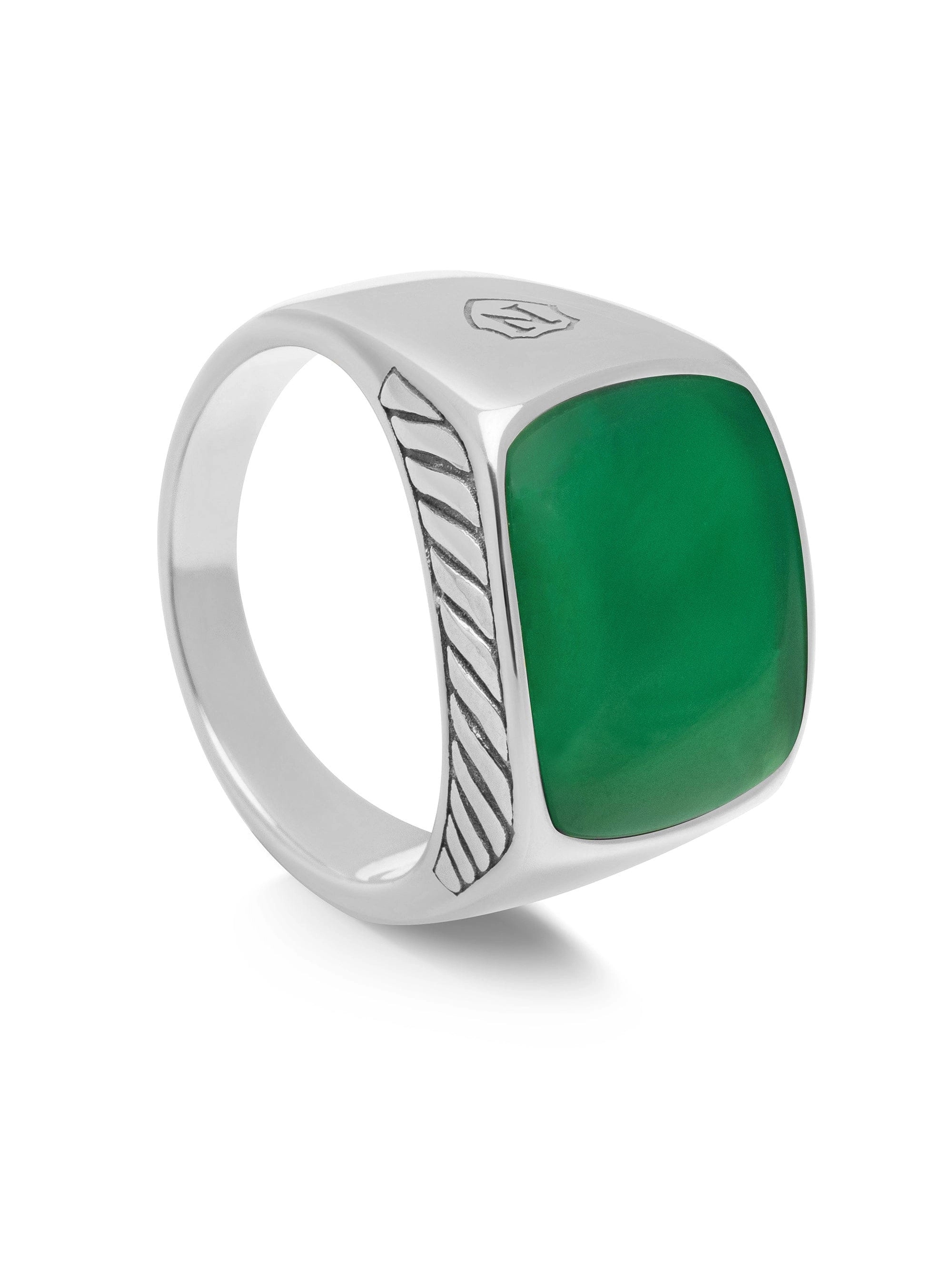Gentlemen's Silver Signet Ring with Green Agate