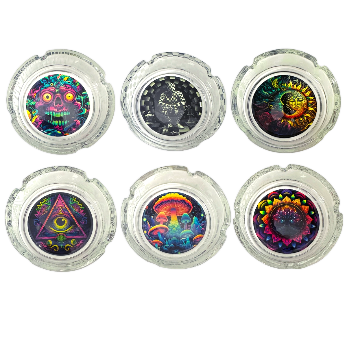Glow in The Dark Glass Ashtray - 6 Pieces Per Retail Ready Display 25136