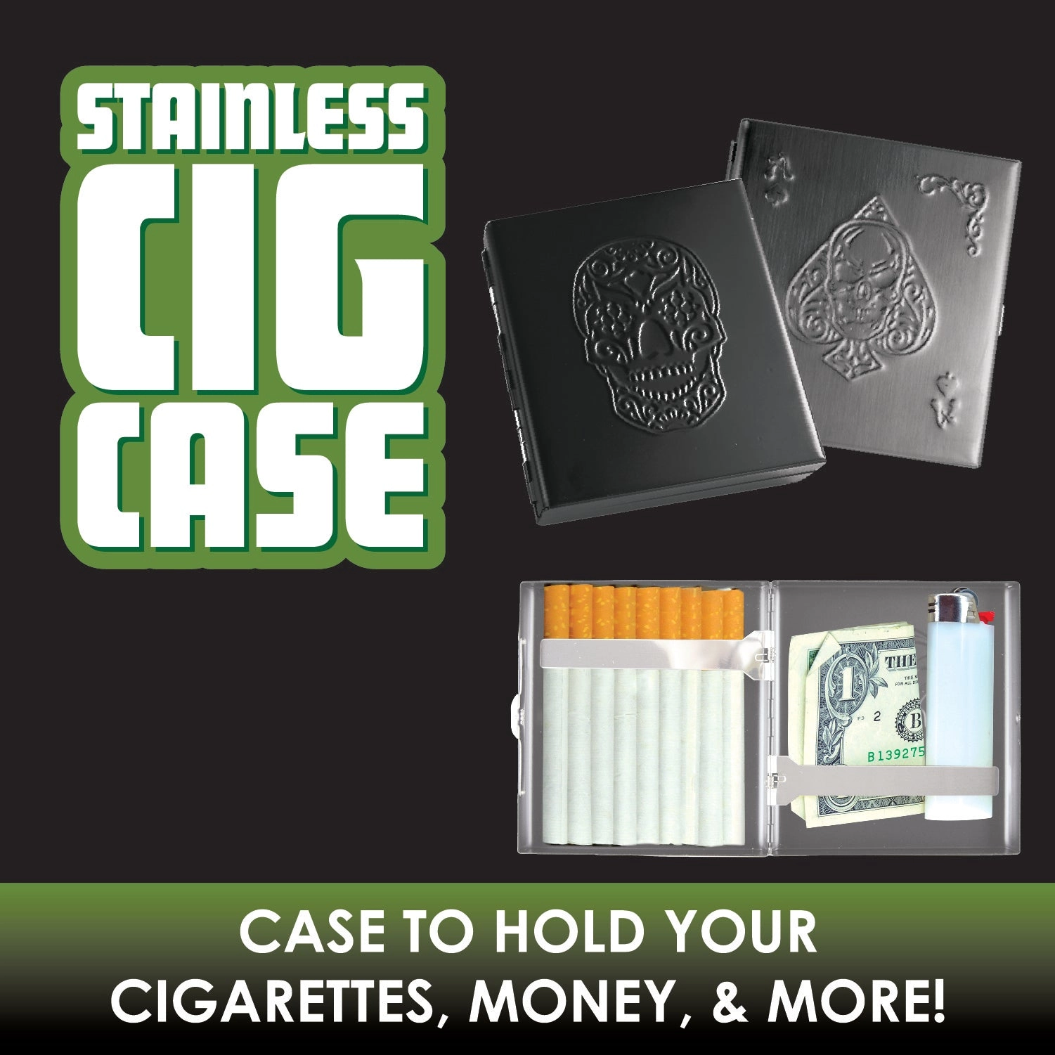 Metal Cigarette Case with Hinged Lid - 8 Pieces Per Retail Ready Display 22076