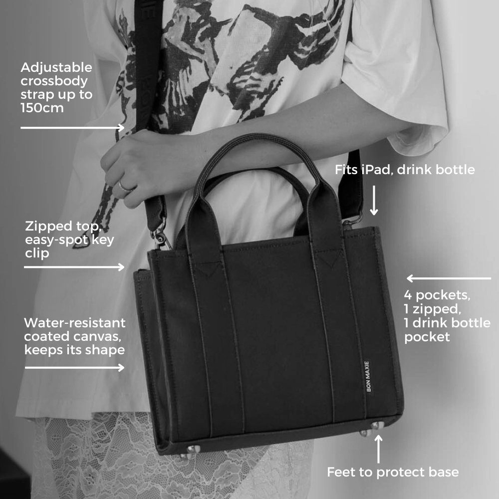 Micro Bon Vivant Structured Tote Bag -- Jute Black Leather