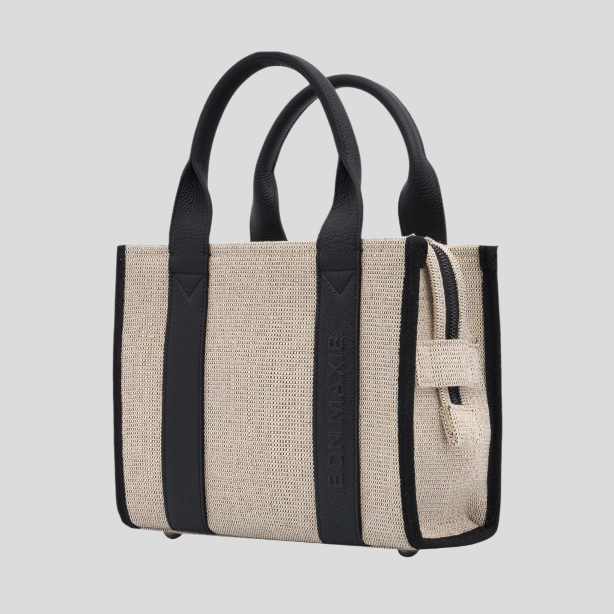 Micro Bon Vivant Structured Tote Bag -- Jute Black Leather