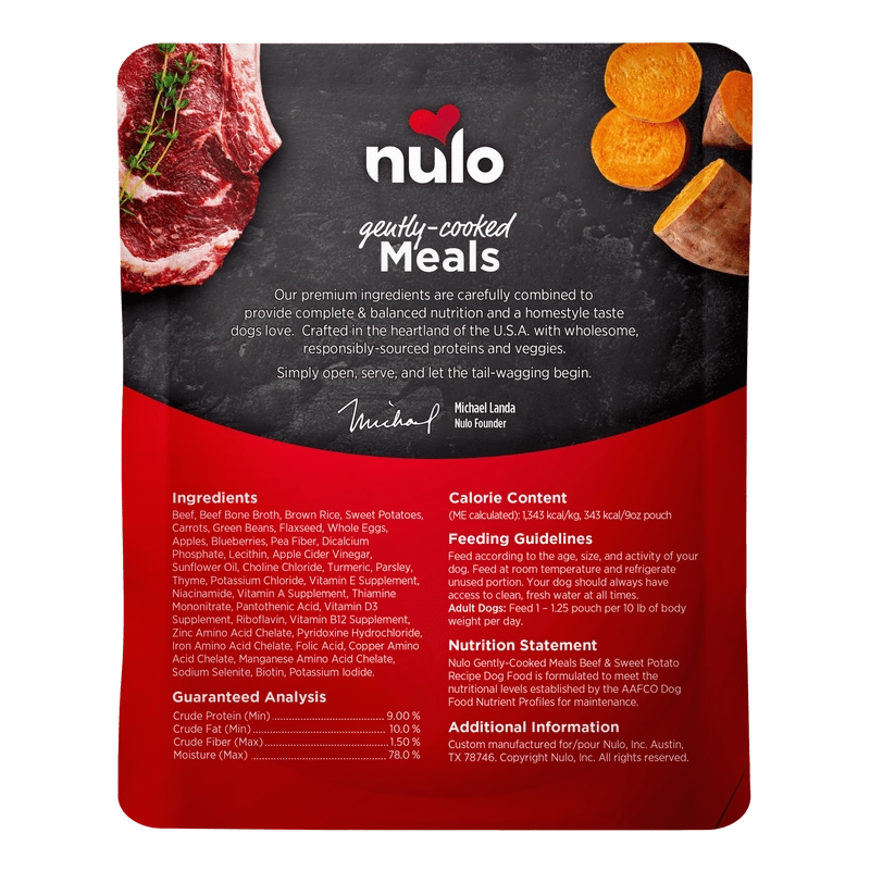 Nulo Gently-Cooked Meals Beef & Sweet Potato Recipe Wet Dog Food Pouch