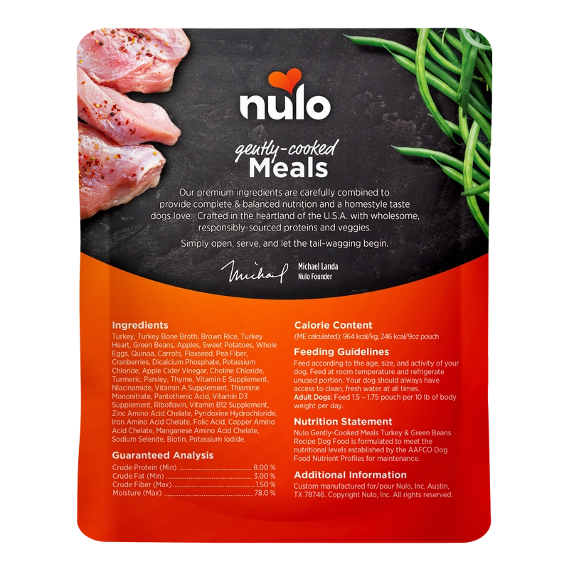 Nulo Gently-Cooked Meals Turkey & Green Beans Recipe Wet Dog Food Pouch