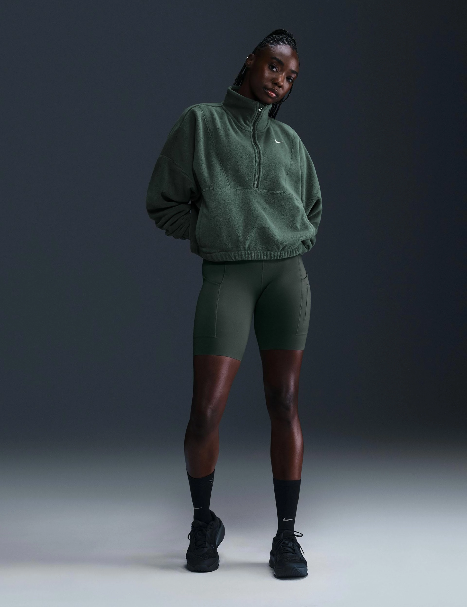 One Oversized 1/2-Zip Fleece Top - Vintage Green/White