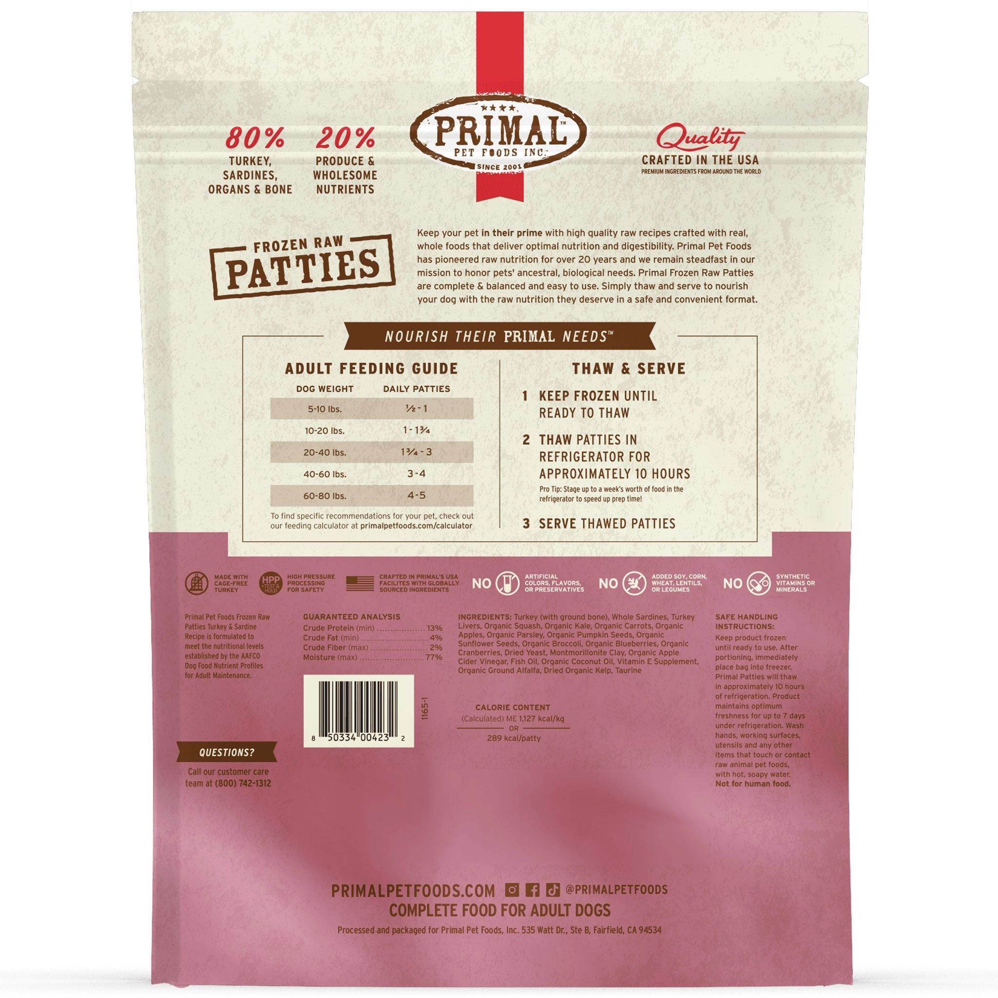 Primal Raw Turkey & Sardine Dog Food