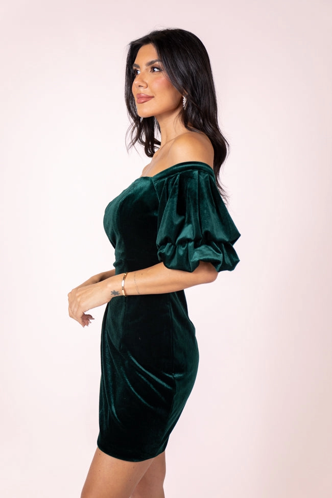 Yule Love It Off The Shoulder Green Velvet Dress  FINAL SALE