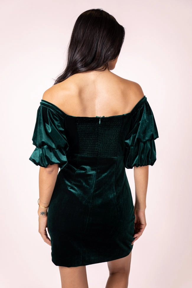 Yule Love It Off The Shoulder Green Velvet Dress  FINAL SALE